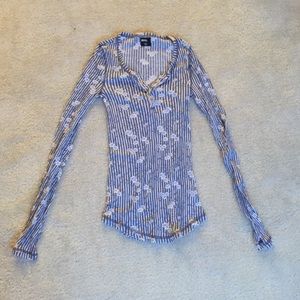 Floral blue striped Henley top. Size medium