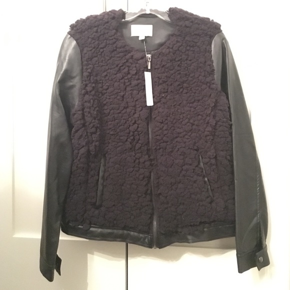 Sabine black vegan leather and wool zip up jacket