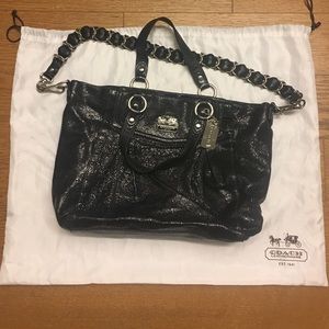 Black Shiny Leather Coach Tote