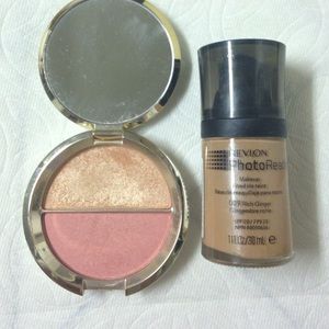 Becca gold dust and blush. Revlon foundation.