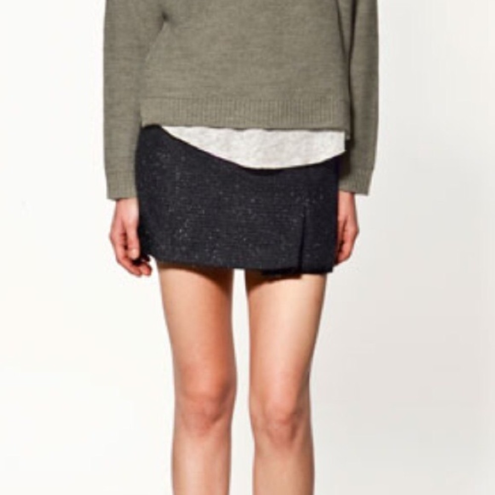 Zara navy metallic tweed zipper mini skirt
