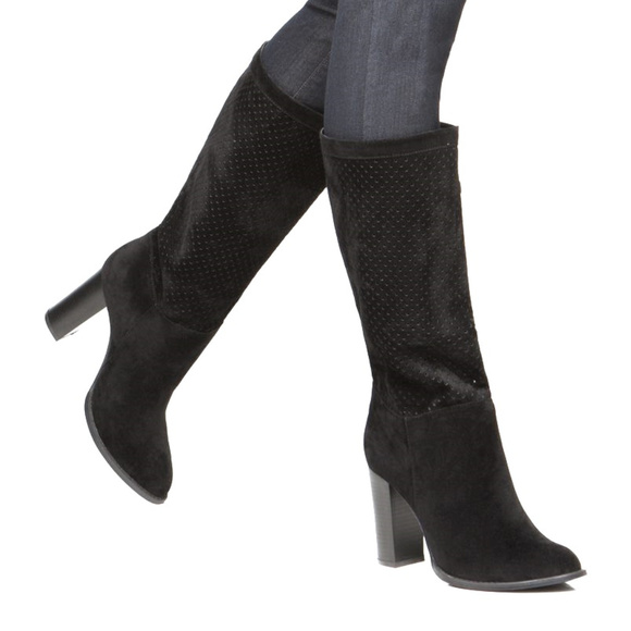 Margot Peforated Western Style Tube Heeled Boots - Picture 2 of 5