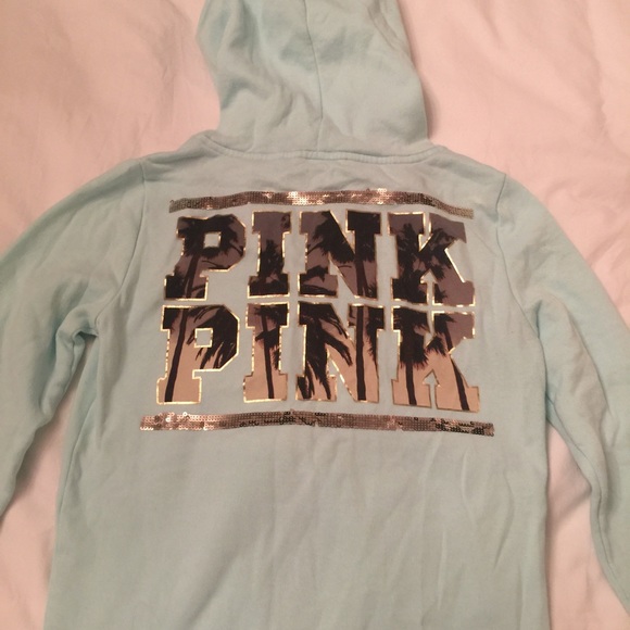 Victoria's Secret Tops - RARE Victoria's Secret PINK Aqua Sequin Hoodie S