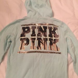 RARE Victoria's Secret PINK Aqua Sequin Hoodie S