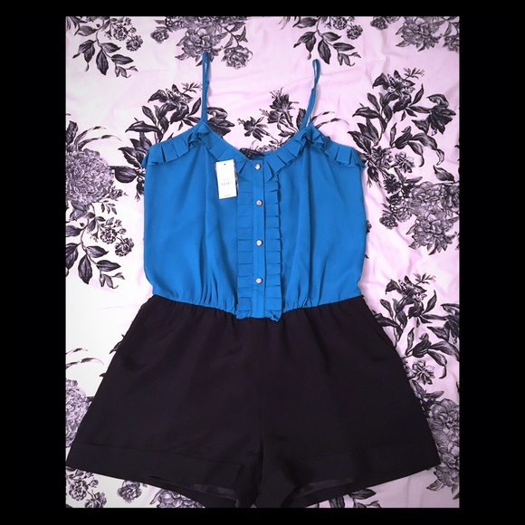 Teal and black Express romper