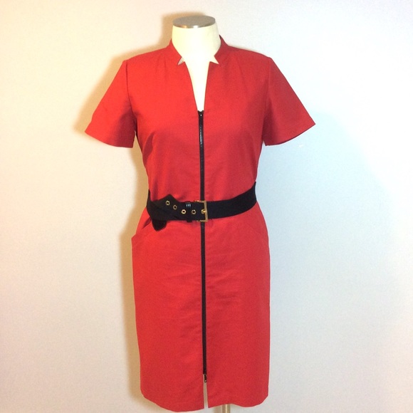 Lafayette 148NY red short sleeve stretch dress