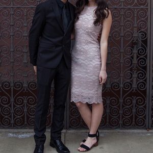 Bodycon Lace Nude Midi Dress