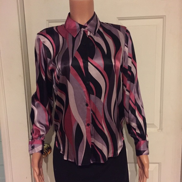 Style & Co. Tops - RARE 100% Silk Pink/Purple Swirly Geometric Blouse