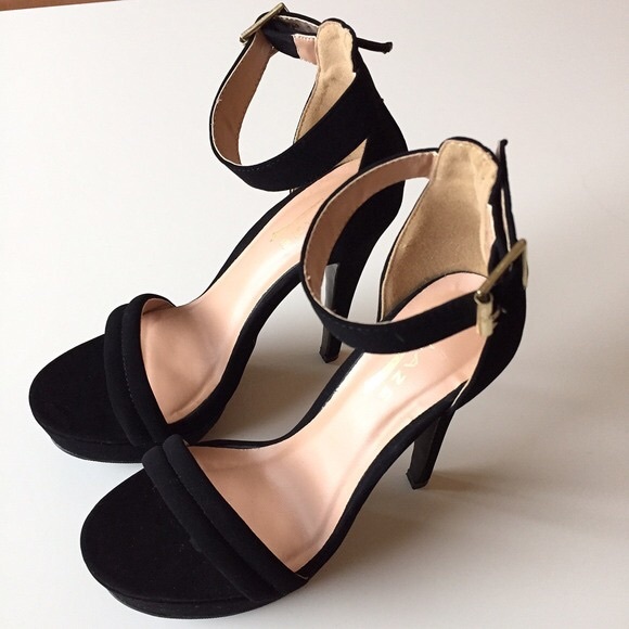 Black Glaze Suede High Ankle Strap Heels