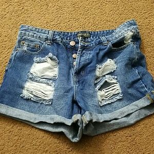 High waisted destroyed denim shorts