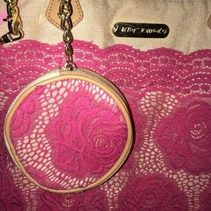 Betsy Johnson lace over tote in Pink