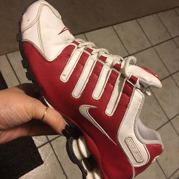 Red An white Nike shox