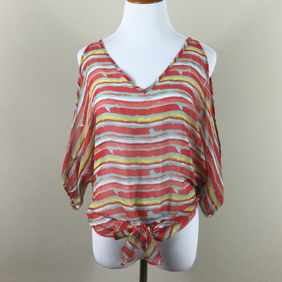 Apricot lane top S sheer stitch fix cold shoulder