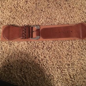 Wide, adjustable brown belt with brown leather