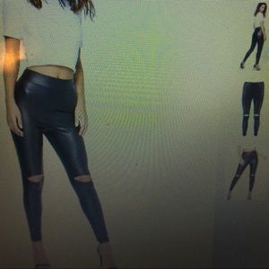 Faux leather leggings with slit knees