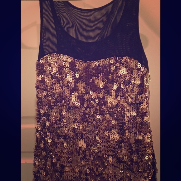 Gold Sequin Black Strap Dress