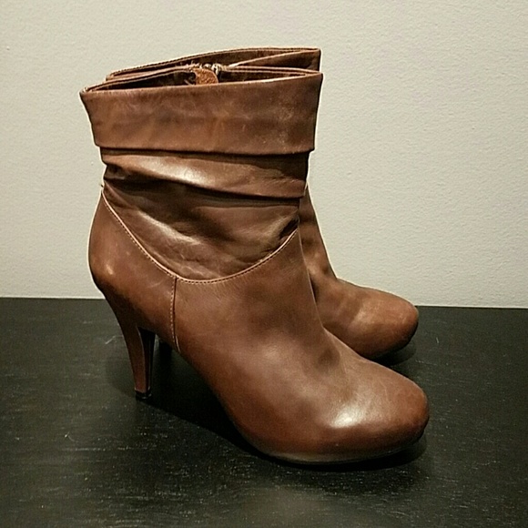 Brown leather booties