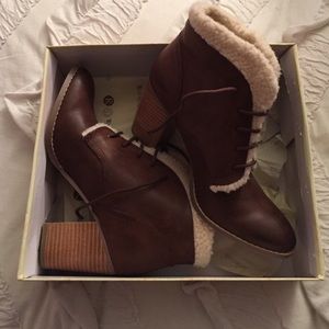 Faux Fur & Leather Heeled Boots