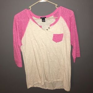 Tan and rose pink quarter sleeve shirt