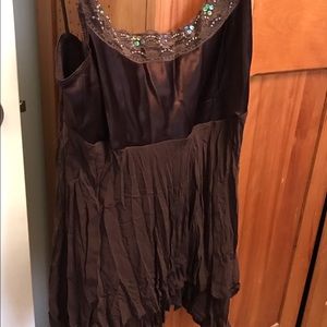 Brown satin spaghetti strap top with sequins