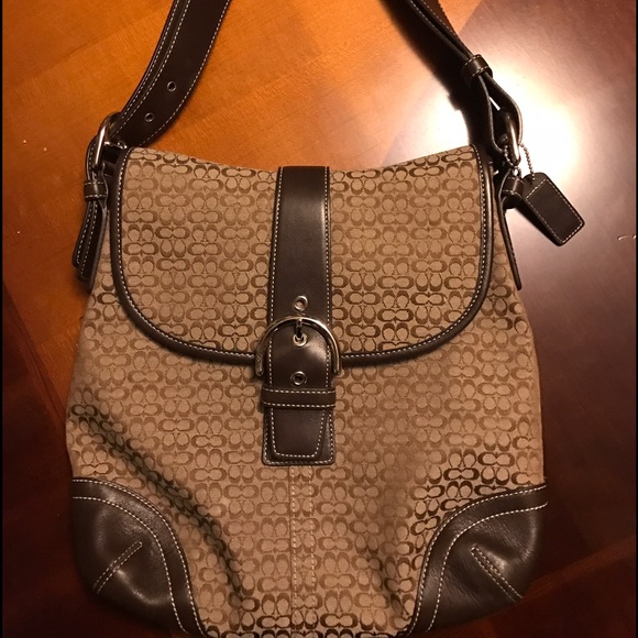 Chocolate brown leather signature Coach bag