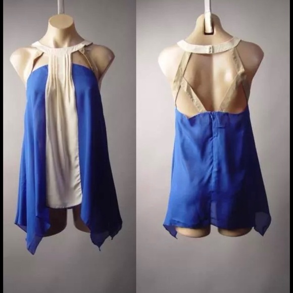 Final Sale Blue/ Beige Straps Back Blouse - Picture 4 of 8