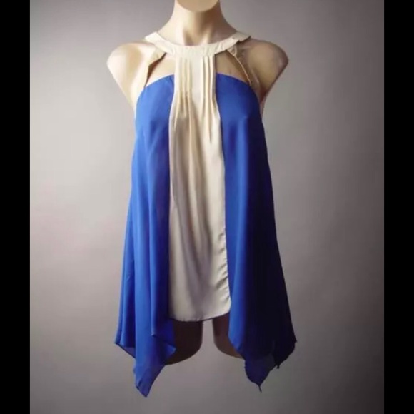 Final Sale Blue/ Beige Straps Back Blouse - Picture 5 of 8