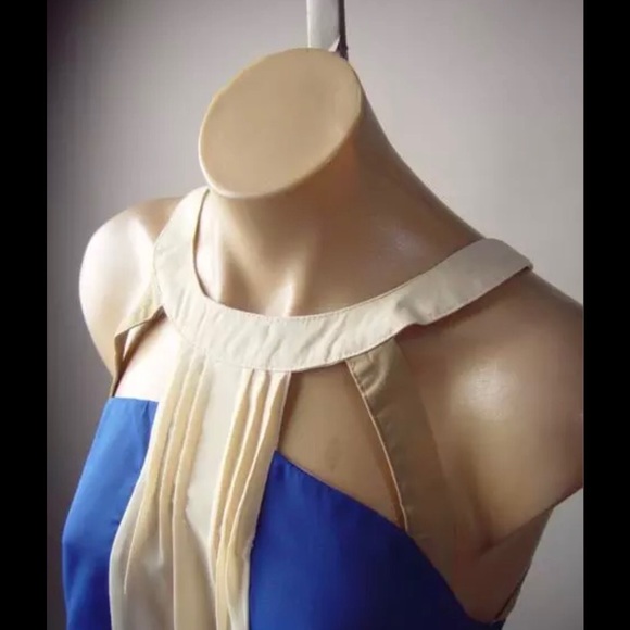 Final Sale Blue/ Beige Straps Back Blouse - Picture 7 of 8