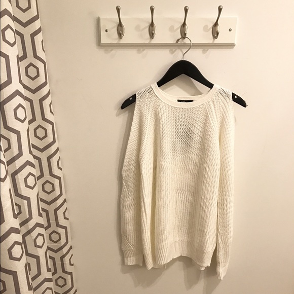 White Cold Shoulder/Open Back Knit Sweater - NWT - Picture 1 of 4