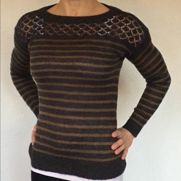 Loft dark green and grey striped sweater