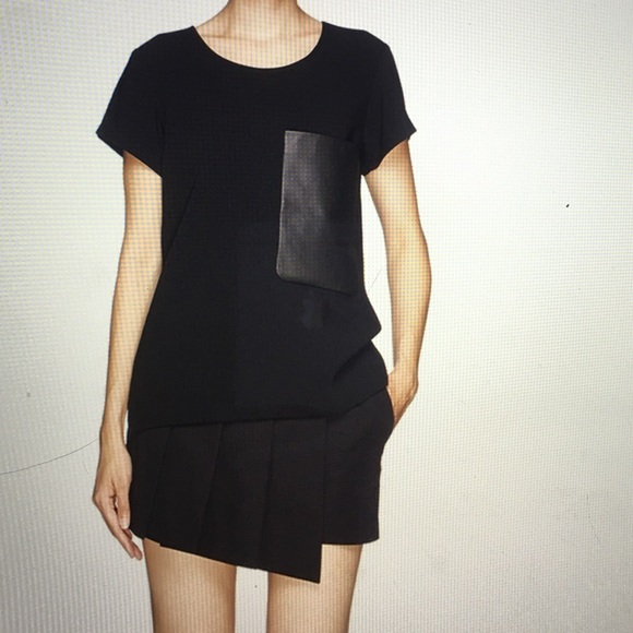 rag & bone Black Crepe & Leather Pocket Tee Size S - Picture 2 of 3