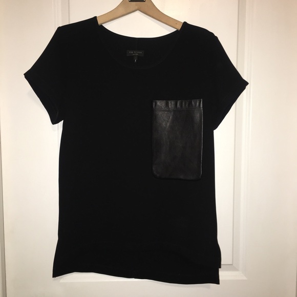 rag & bone Black Crepe & Leather Pocket Tee Size S - Picture 3 of 3