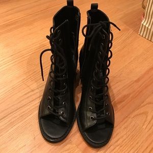 Lace Up Peep Toe Combat Booties