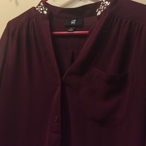 Burgundy Studded Collar Blouse