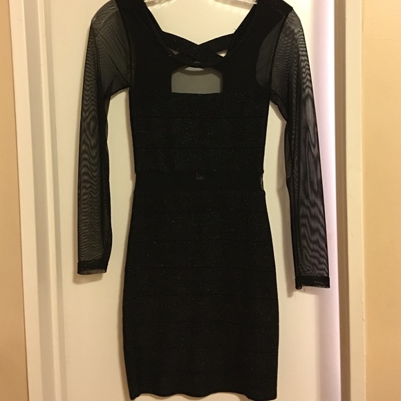 Mesh/sparkle form fitting black dress
