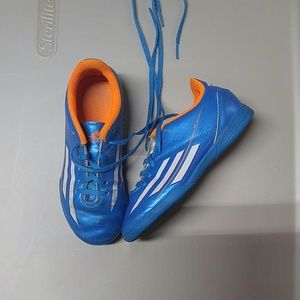Boys blue and orange Adidas indoor soccer shoes F5