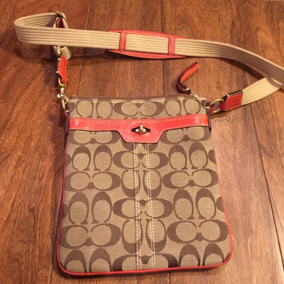 Coach brown cross body with orange trim - Picture 1 of 4