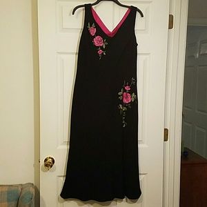 Pink Embroidery Black Dress