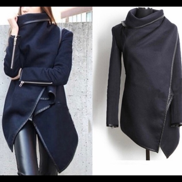 Black High Neck Waterfall Wrap w/ Black Trim