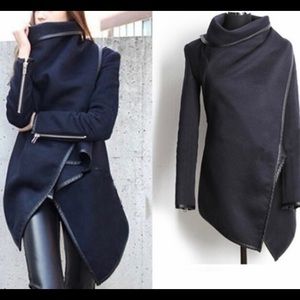 Black High Neck Waterfall Wrap w/ Black Trim