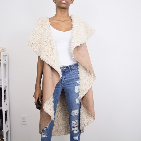Faux sheep skin duster vest