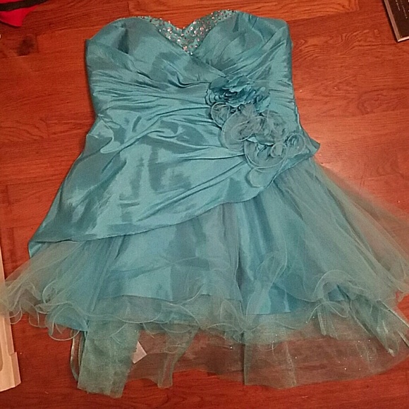 Turquoise Party Dress and Matching Jacket - Picture 1 of 4