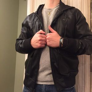 Black leather Bomber Jacket
