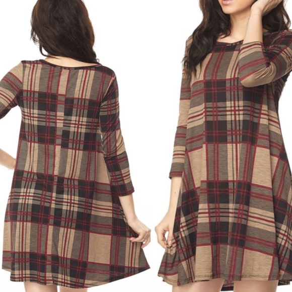 Last 2! S-M Burgundy plaid tunic/ dress - Picture 2 of 5