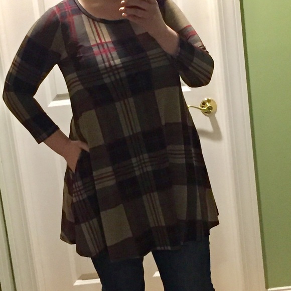 Last 2! S-M Burgundy plaid tunic/ dress - Picture 3 of 5