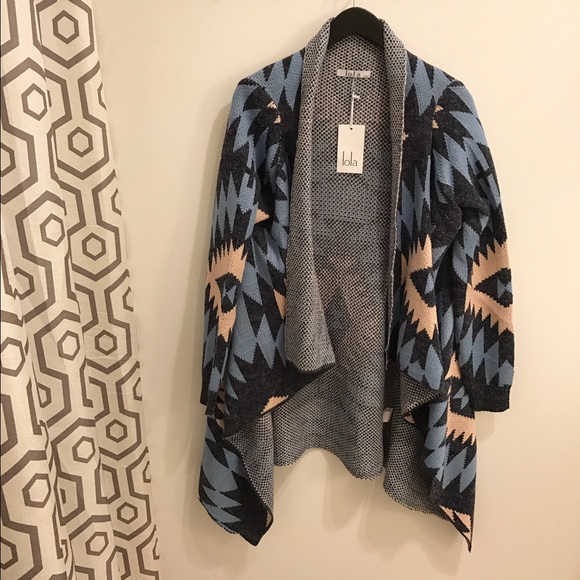 Aztec/Boho Taupe/Turquoise Cardigan - NWT