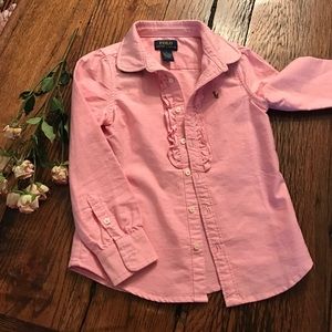 Size 5 girls Polo long sleeved button ruffle shirt