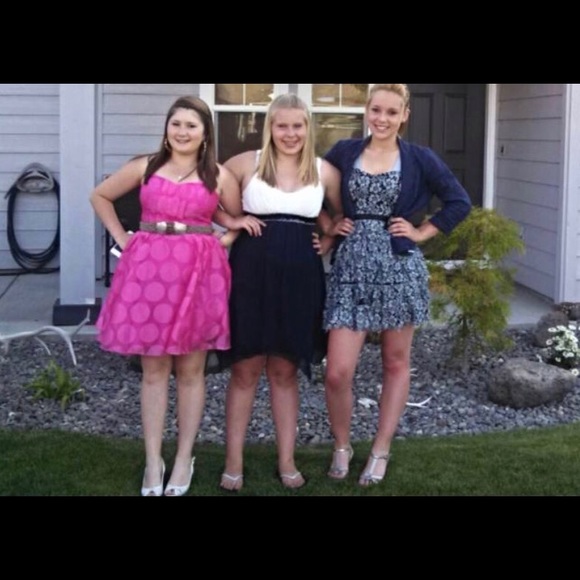 Short strapless pink polkadot dress