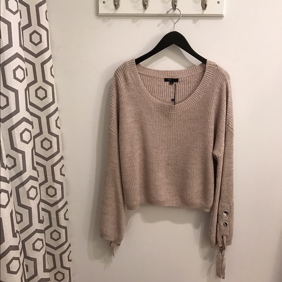 Blush Crop Sweater w/Lace Up Bell Sleeves - Picture 1 of 3