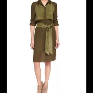 Haute Hippie Two Tone Silk Dress in Military